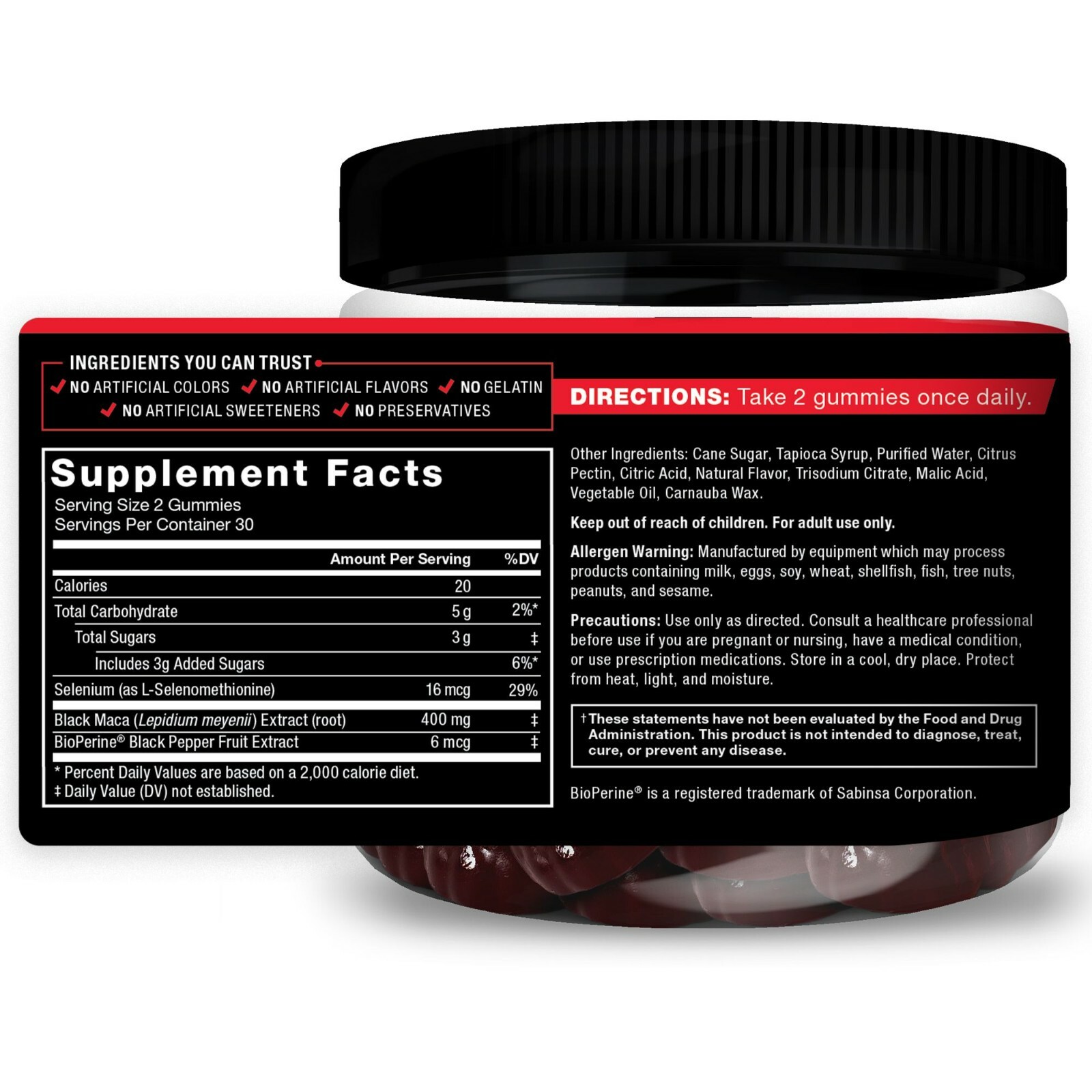 Force Factor Black Maca Gummies, 400mg, Enhance Sex Drive, Passion Berry Flavor