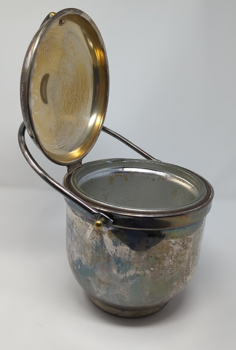 Vintage Silverplate W&S Blackinton Ice Bucket w/ Hinged Lid Glassed Lined #405