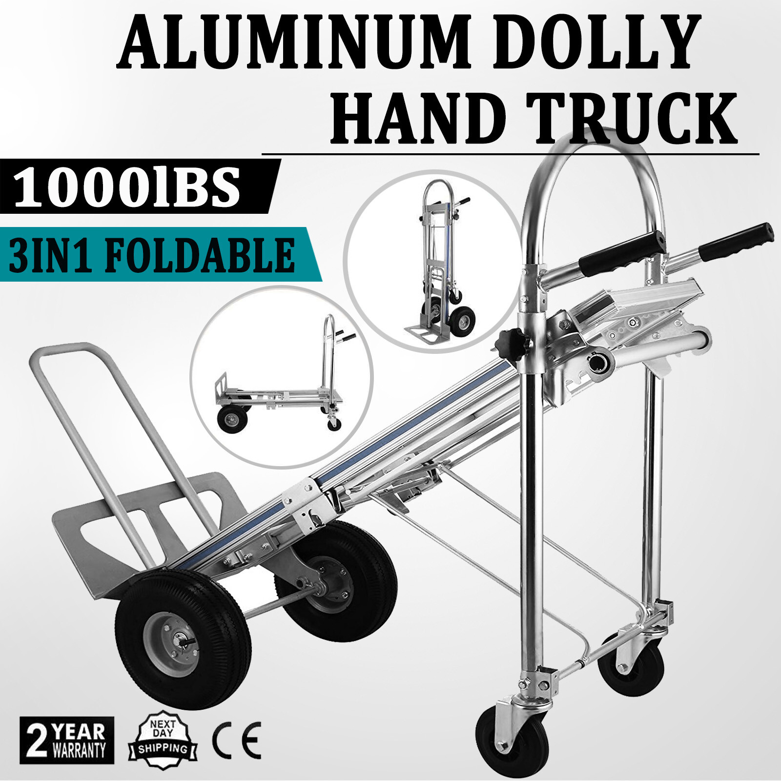 3IN1 Heavy Duty Aluminum Hand Truck Stair Climber Folding Dolly Convertible Cart