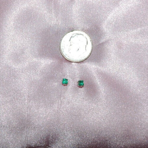 3MMSQUARE EMERALD STUD EARRINGS IN STERLING SILVER app. .30 ct.