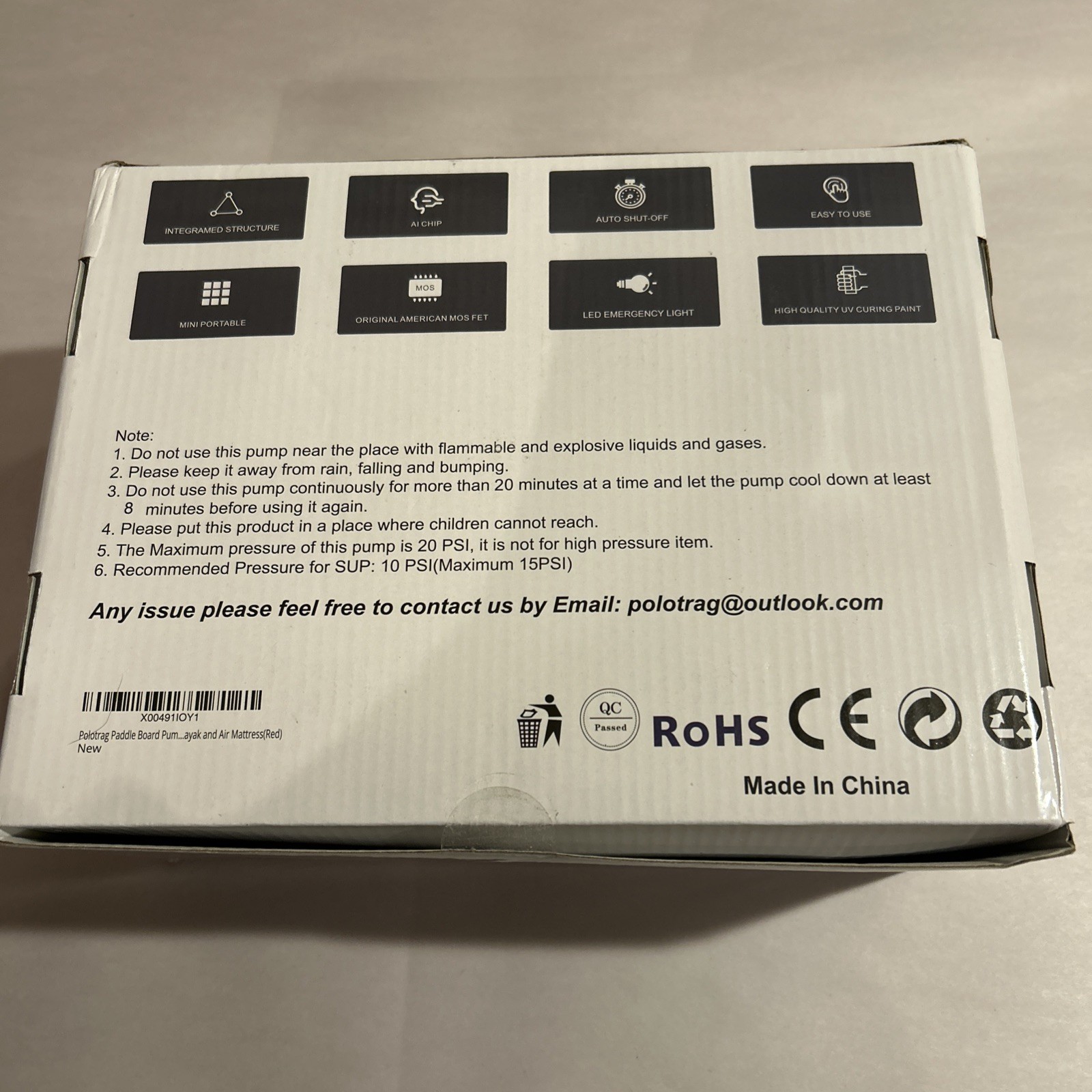 Polotrag Paddle Board Pump Model: PLG-0110 Red 20PSI New Open Box Fast Shipping