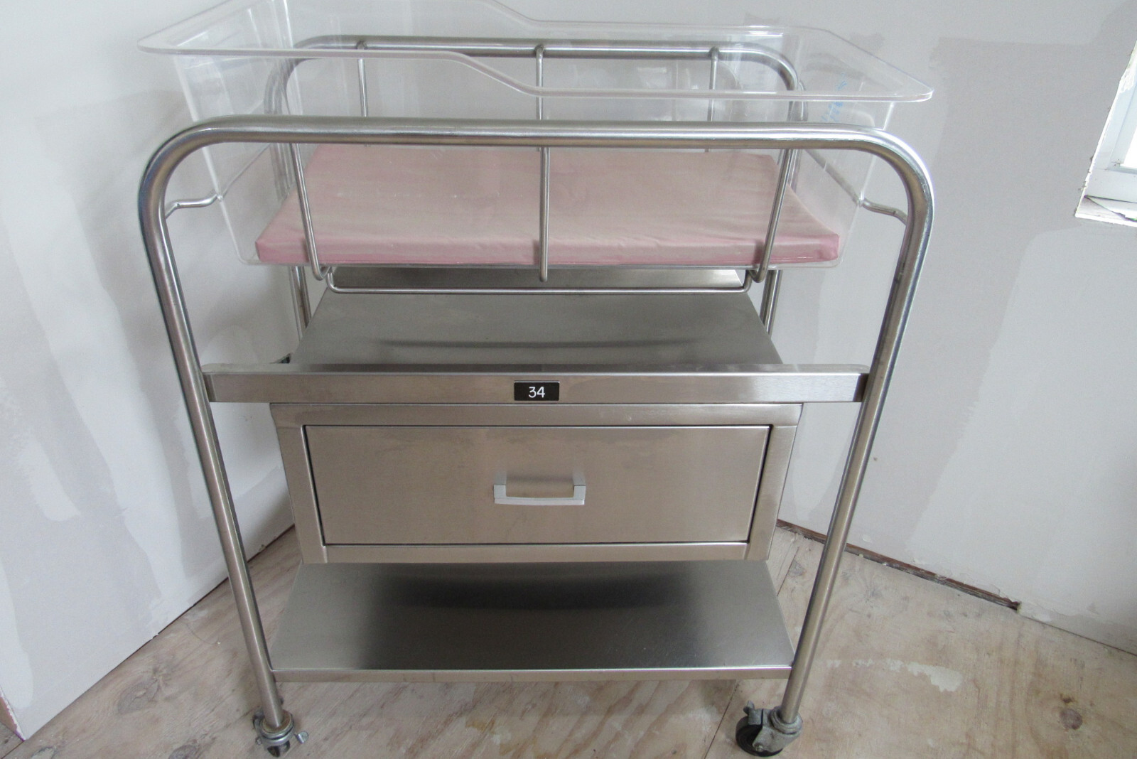 Blickman Stainless Steel Hospital Infant Bassinet w/ Acrylic Basket & Mattress