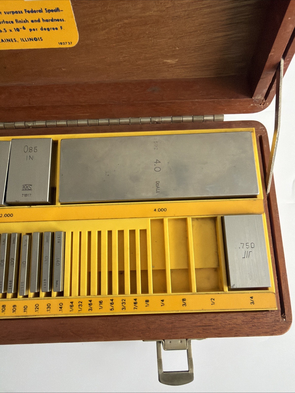 DoAll Gage Block Set 34R, A+ Gauge Block Set In Case, Incomplete