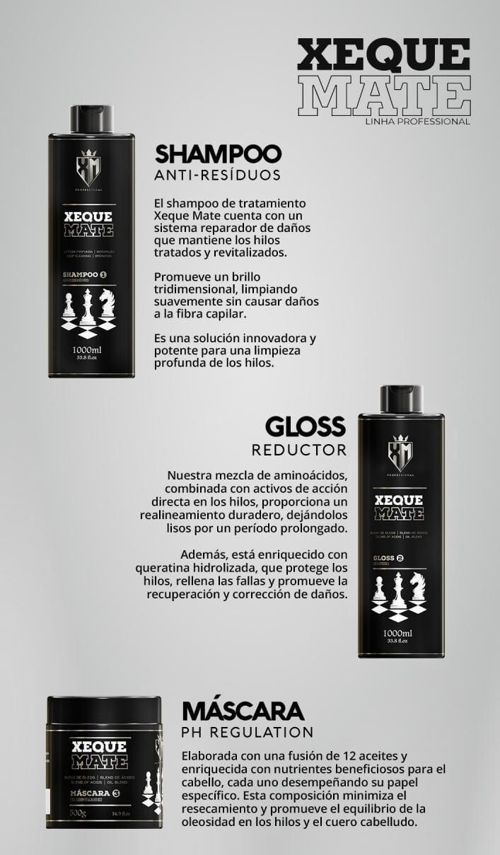XequeMate - Kit - Treatment Shampoo, Reducing Gloss, Treatment Mask