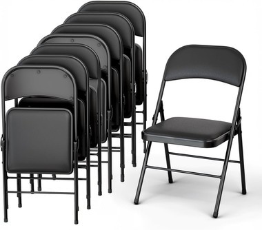 Leather Padded Folding Chair Sturdy Metal Foldable Seat for Home Office Outdoor