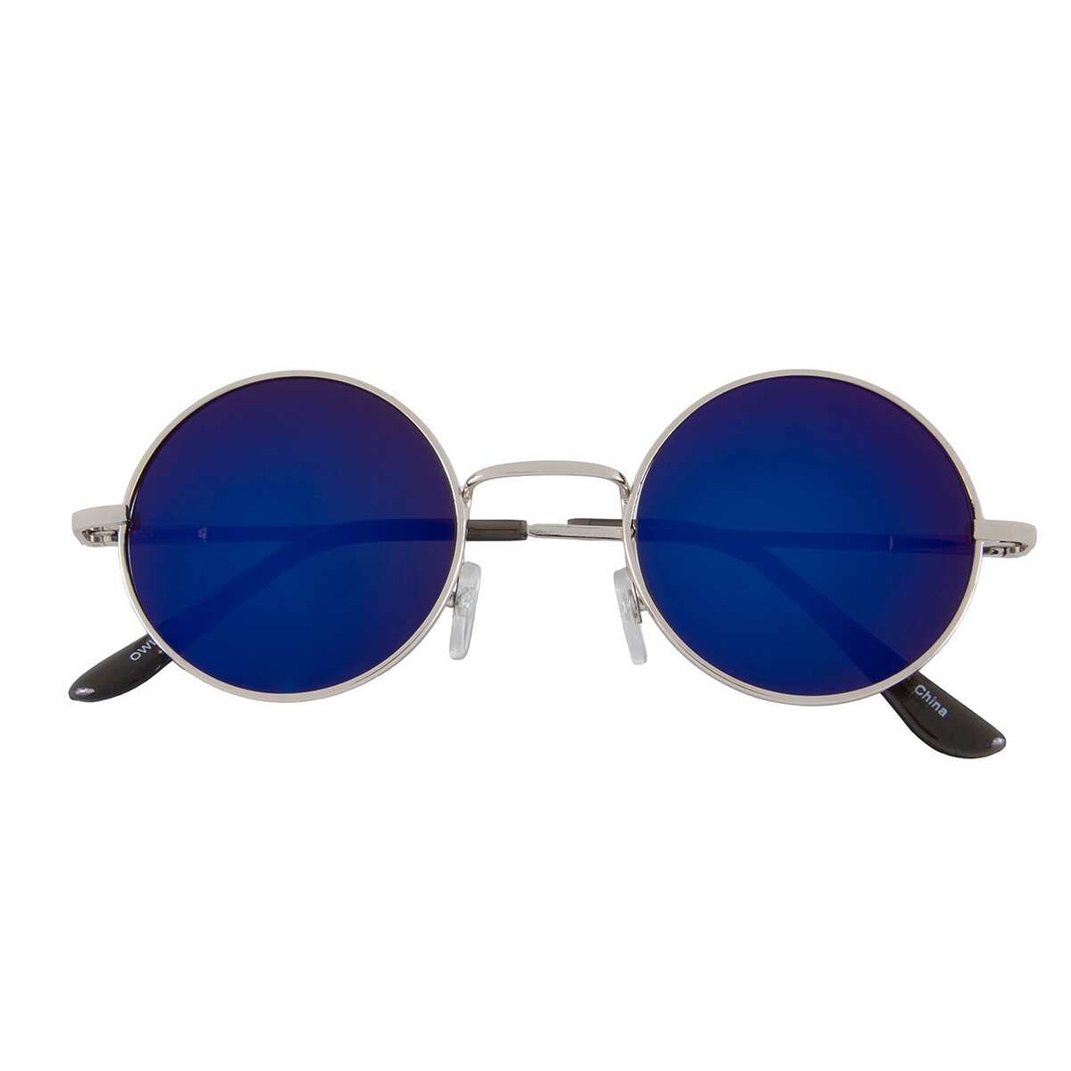 KIDS CHILD SIZE ROUND SUNGLASSES SILVER FRAME BLUE MIRROR LENS HIPPIE HIPSTER UV