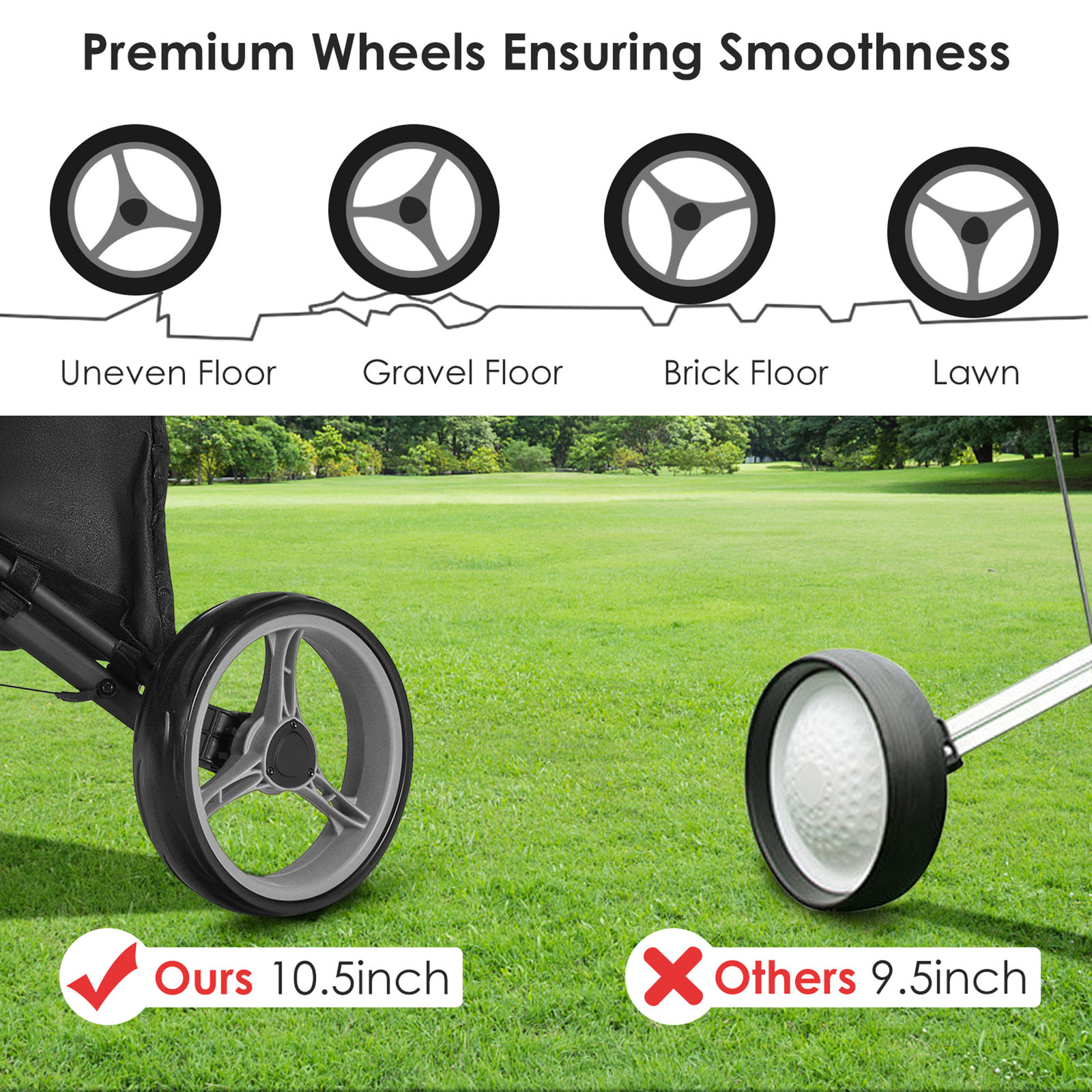 3-Wheel Foldable Golf Push Pull Cart Trolley w/ Adjustable Handle Grey