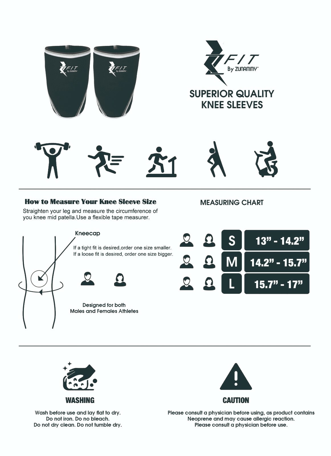 Zfit Neoprene Compression Knee Sleeve Weightlifting, Injury Recovery