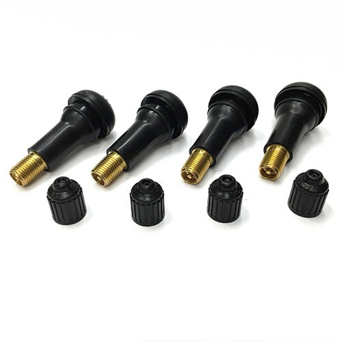1 set of 4 pcs TR413 SNAP-IN TIRE VALVE STEMS WITH CAPS BLACK RUBBER