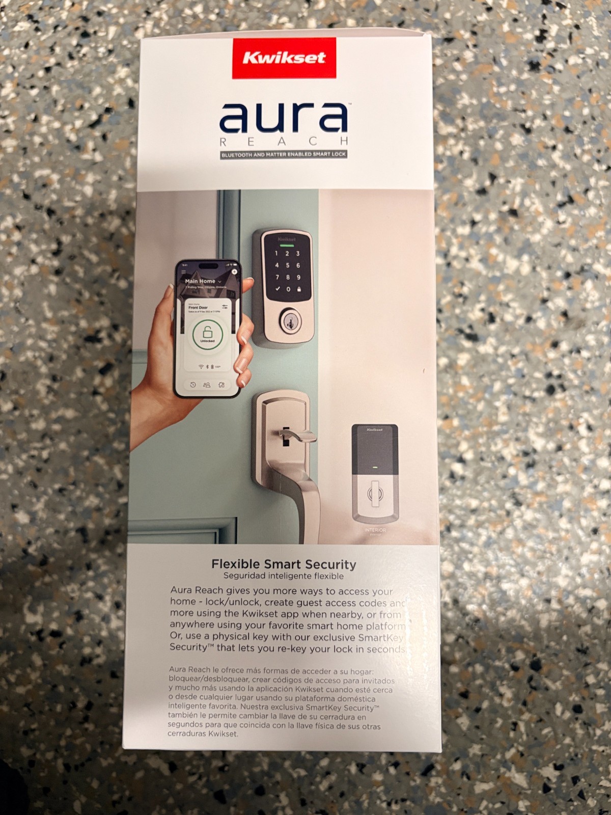 Kwikset Aura Reach Matter Over Thread Bluetooth Smart Deadbolt Lock-Satin Nickel