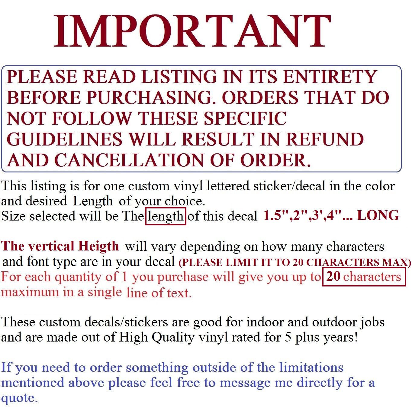 Custom Text Vinyl Lettering Sticker Decal Personalized -ANY TEXT - ANY NAME - [2