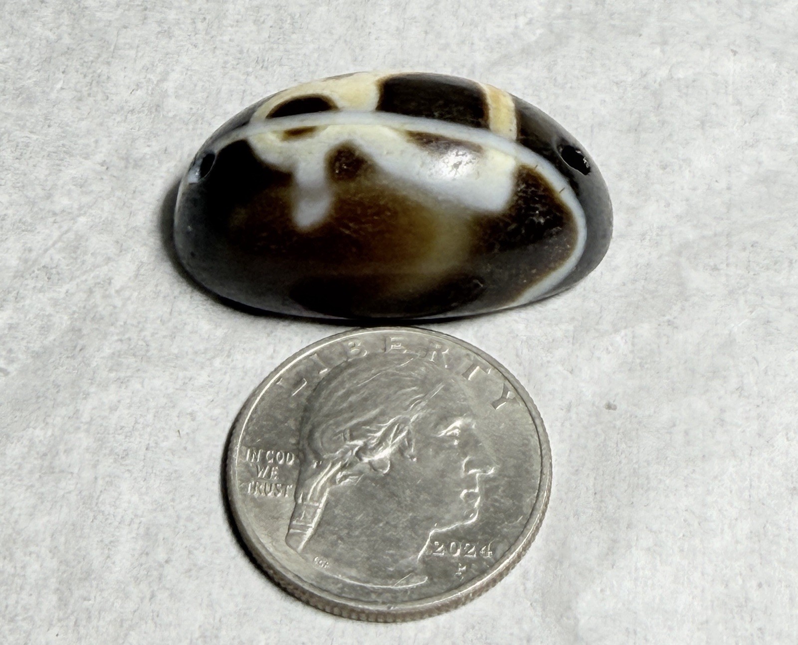 Tibetan Kubera Wealth God Old Agate Dzi Pendant, Odd Size Silkworm Line. ✨