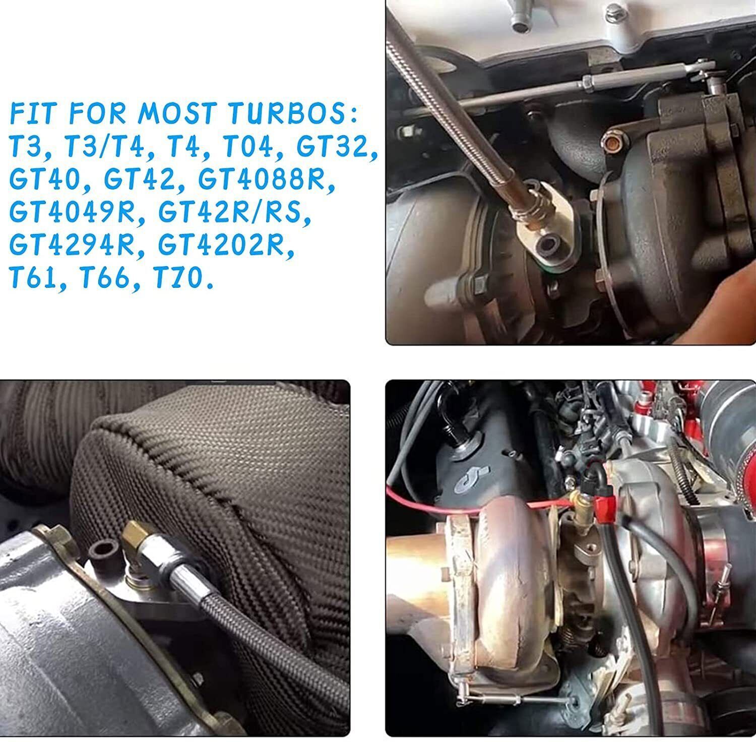 Oil Feed Line+10AN Oil Drain Return Fitting Kit For Turbo T3 T4 T6 GT45 T04E T66