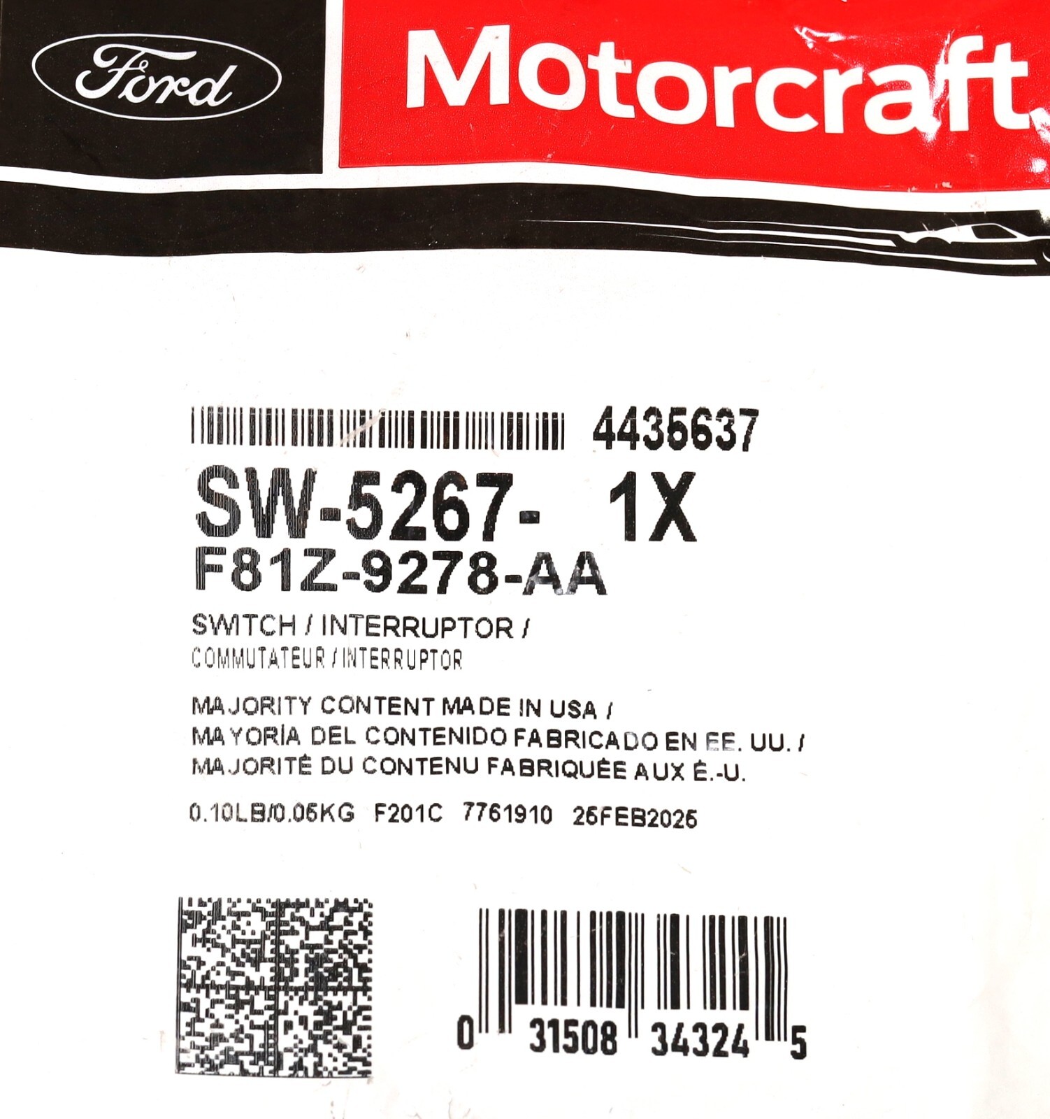 Genuine Ford F81Z-9278-AA Oil Pressure Sensor 7.3L 6.0L 6.4L Powerstroke Diesel