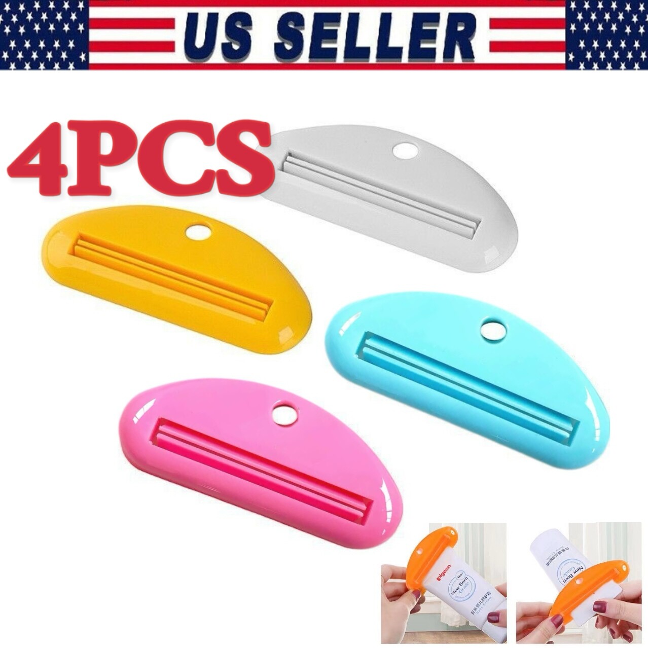 4× Plastic Tube Squeezer Toothpaste Dispenser Holder Rolling Bathroom Extract