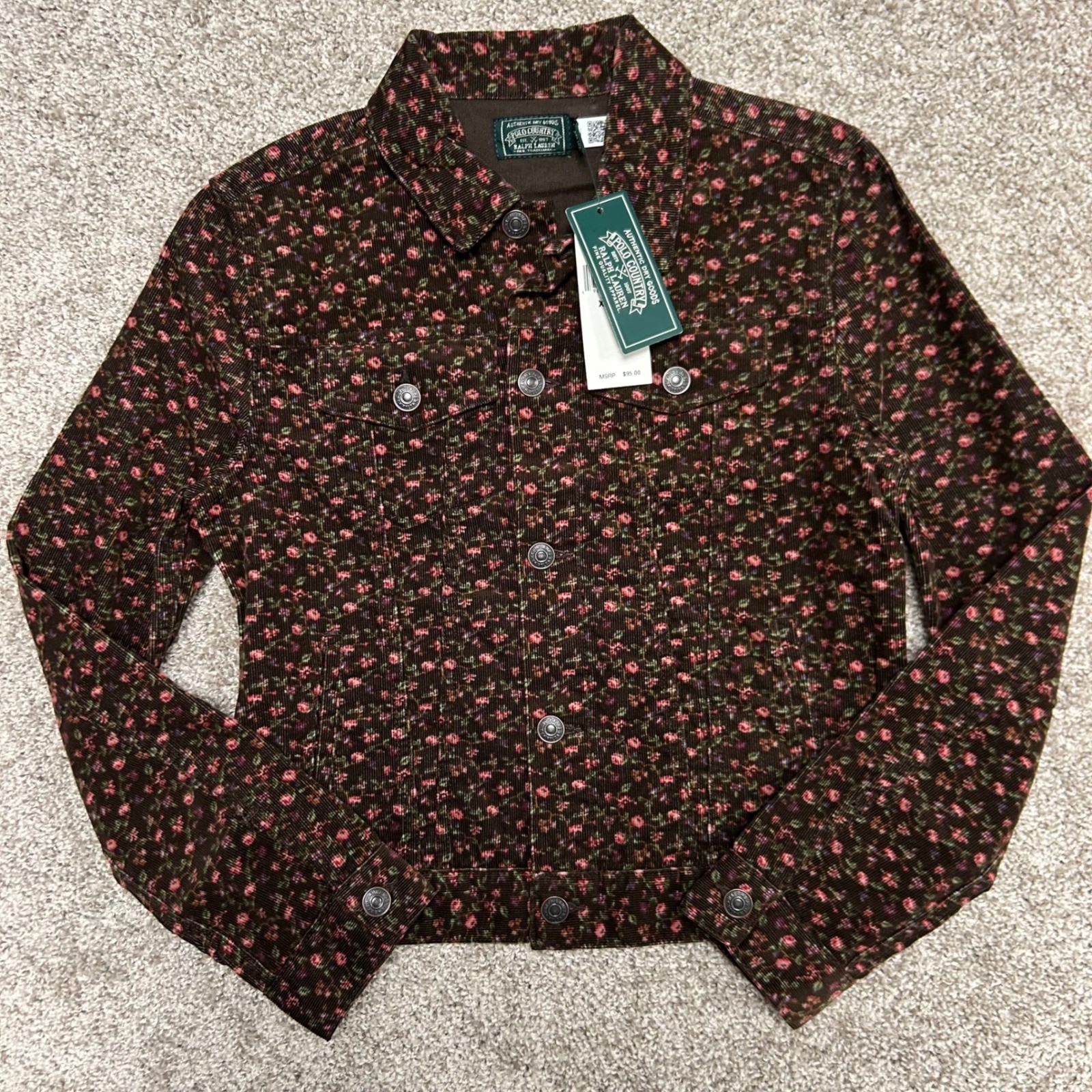 NWT Polo Country Ralph Lauren Floral Corduroy Trucker Jacket Girls Size XL (16)
