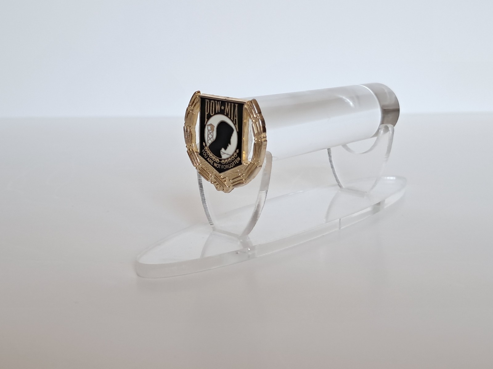 Handgun Firearm Gun Safe Shelf Display Rod - 1 & 1/8" POW*MIA Enamel Topper