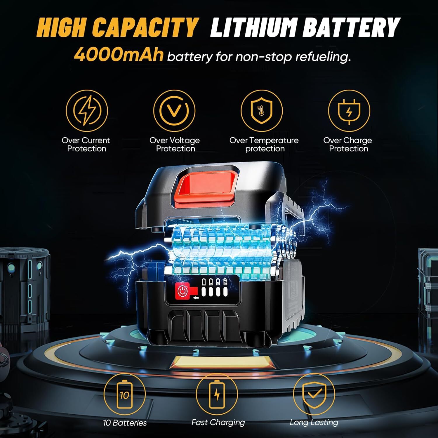 Cordless Electric Fuel Transfer Pump with Nozzle & Hoses Kit 12GPM 4.0Ah Battery