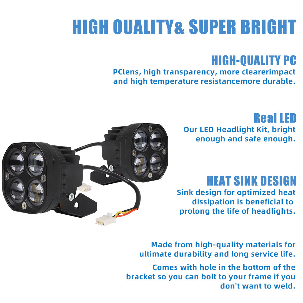 Pair LED Headlights Kit Lens Lights For Yamaha Banshee /Warrior 350 YFZ350 ATV