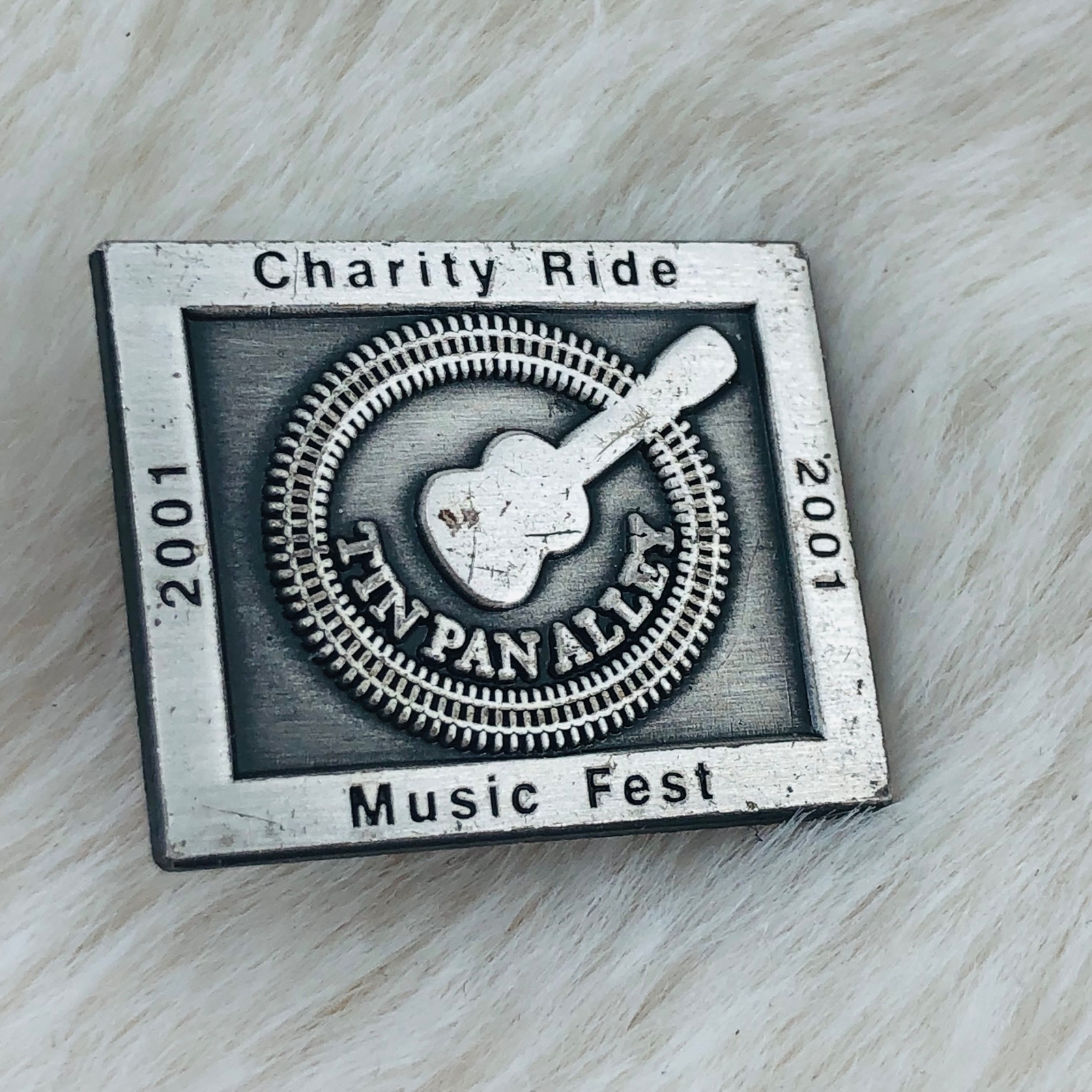 2001 Tin Pin Alley Music Fest Motorcycle Charity Ride Souvenir Lapel Pin