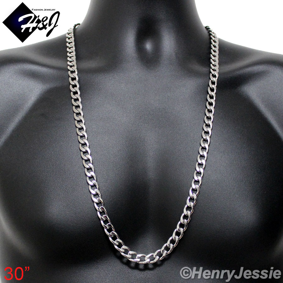 18"-40"MEN Stainless Steel 4/5/6/7/8.5/9.5/12mm Silver Cuban Curb Chain Necklace