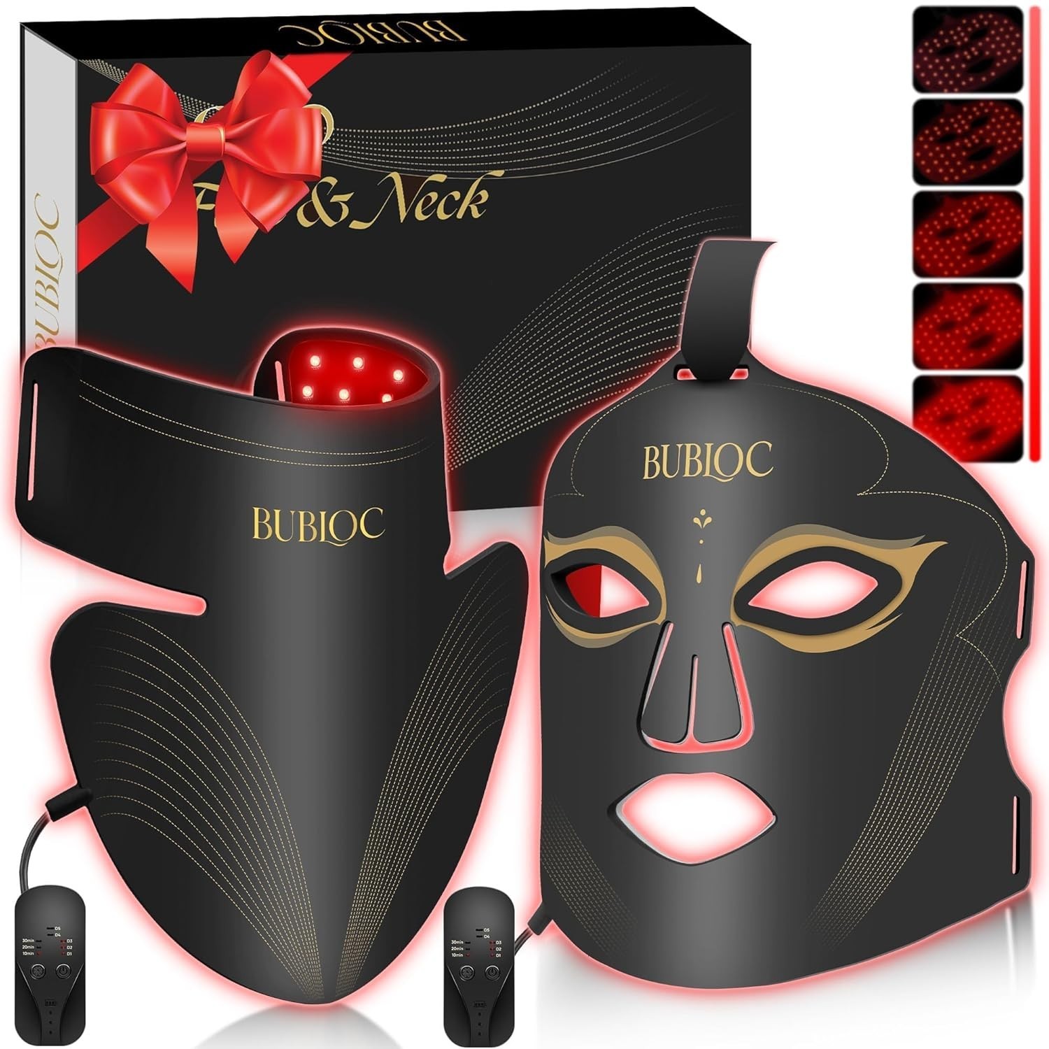 Red Light Therapy Mask Set, Five-Level Brightness Adjustment for Face and Neck,