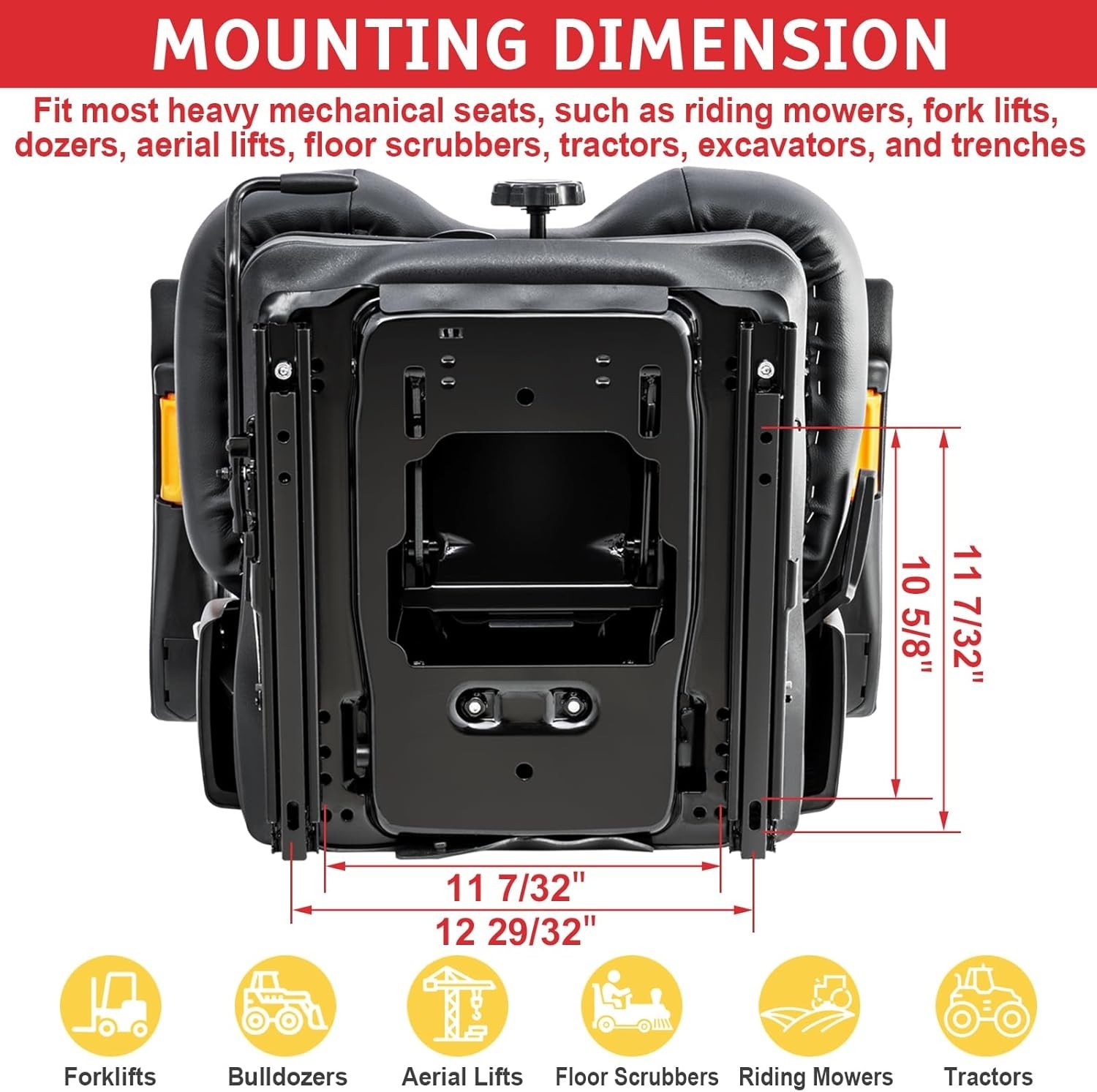 Universal Tractor Seat Highback Low Suspension w/Adjustable Backrest Slide Rails