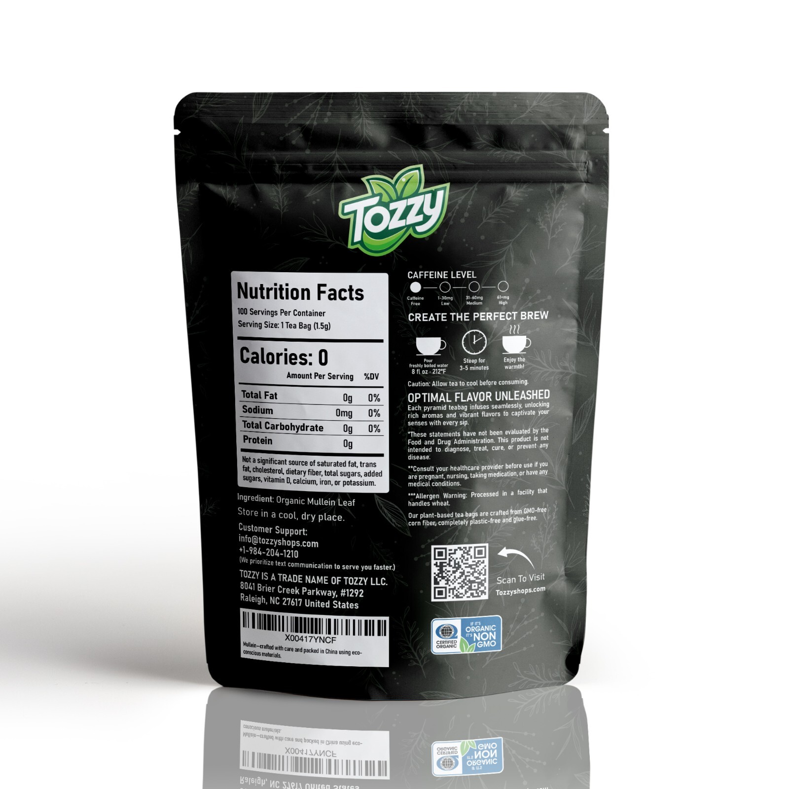 Organic Mullein Leaf Tea Bags - 100 Count (Plant-Based Pyramid Tea Bags)