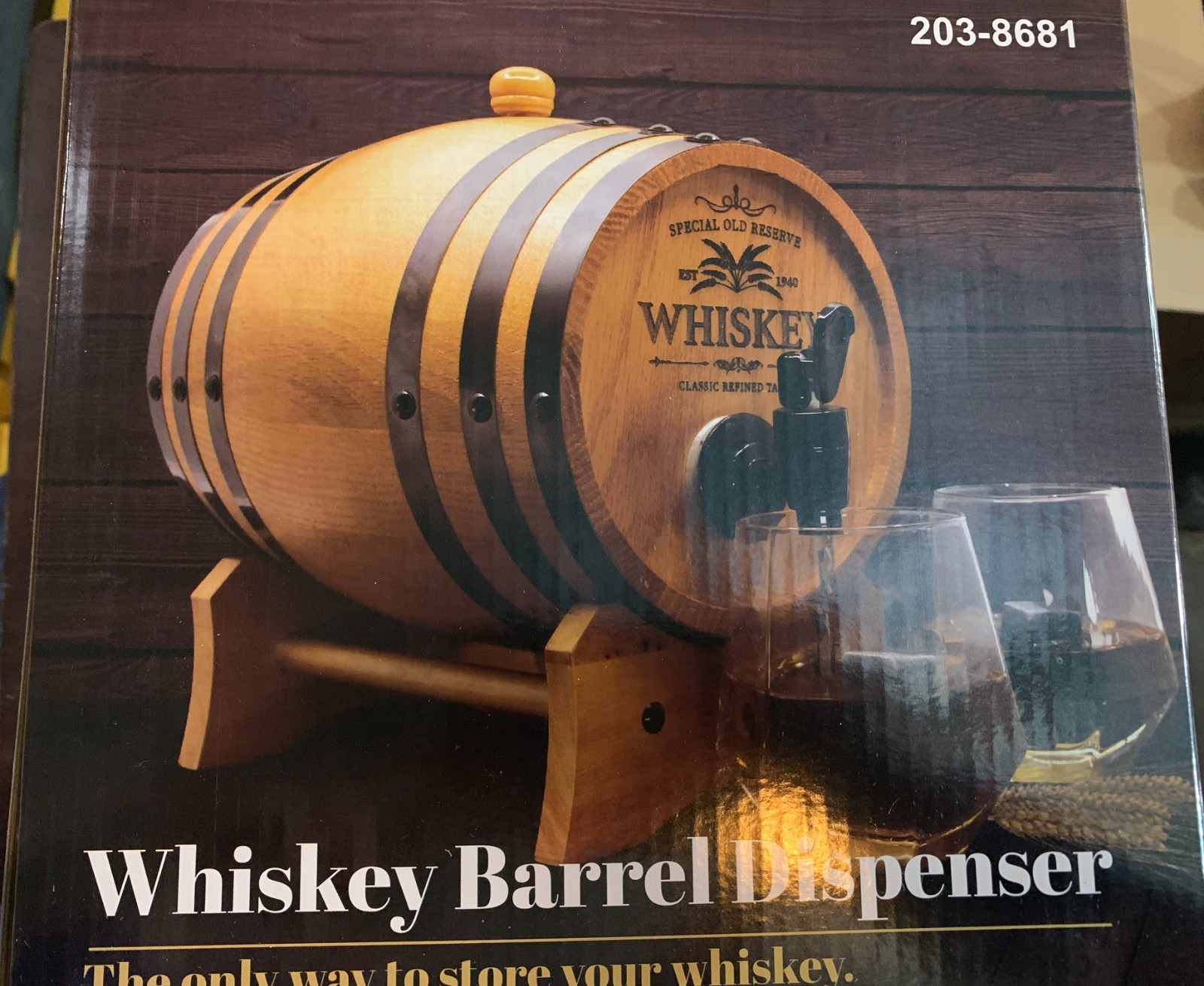 WHISKEY BARREL DISPENSER w/ funnel - real wood - 3L capacity - w/ tap NEW!
