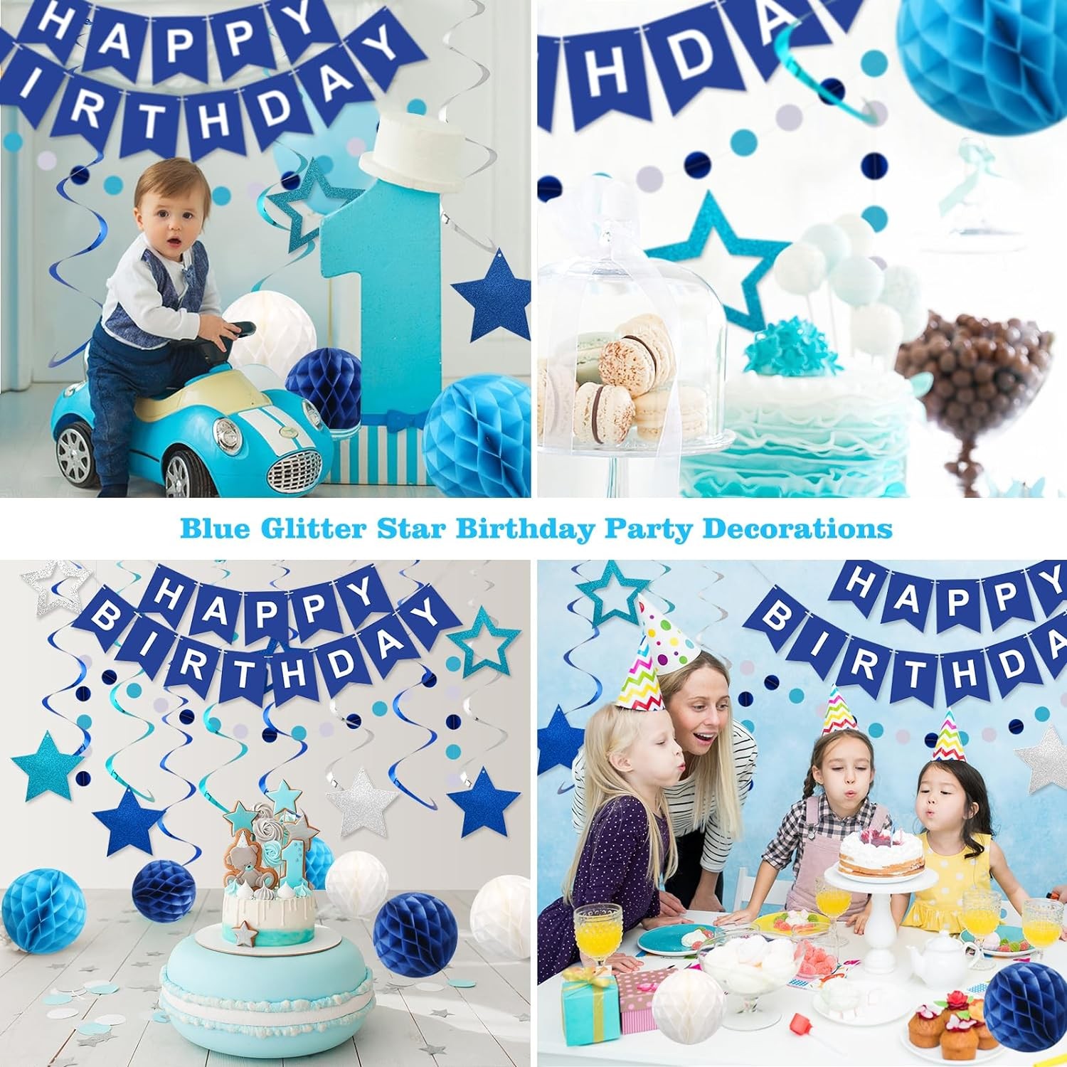 Party Decorations for All: Banner, Hanging Stars, Honeycomb Balls &