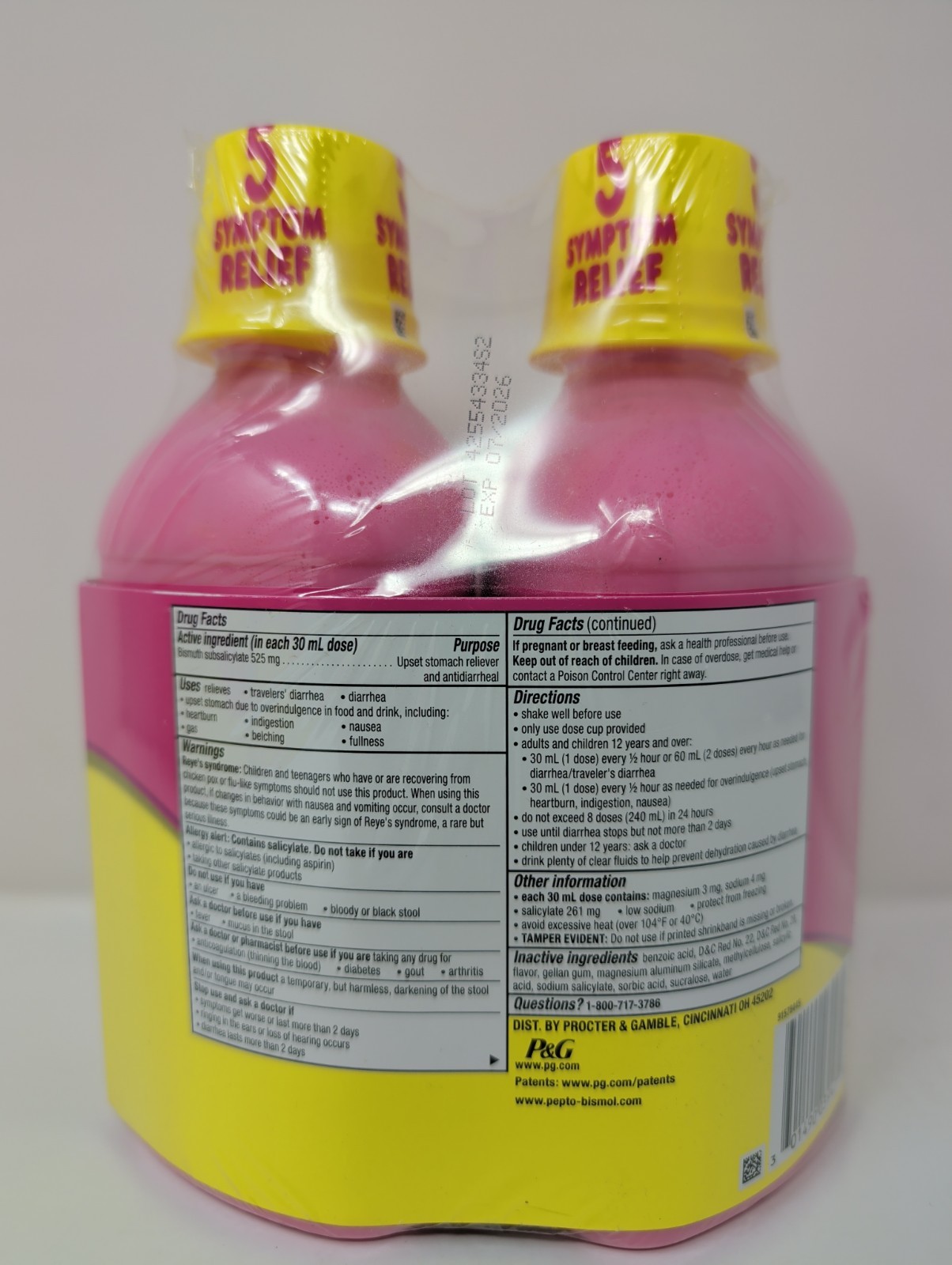 [2 Pack] Pepto Bismol 5 Symptom Stomach Relief Liquid, Original, 16 oz, Remedies
