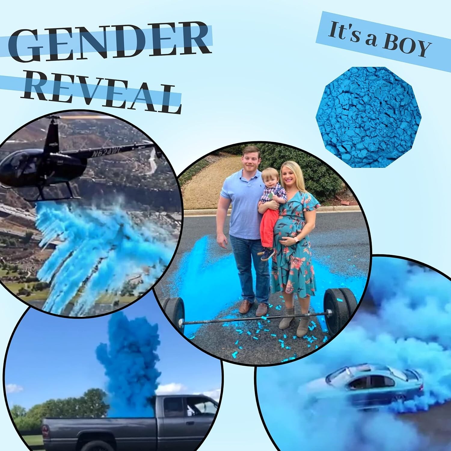 Color Blaze Gender Reveal Powder Packets - Blue - Set of 10, Baby Party, Boy