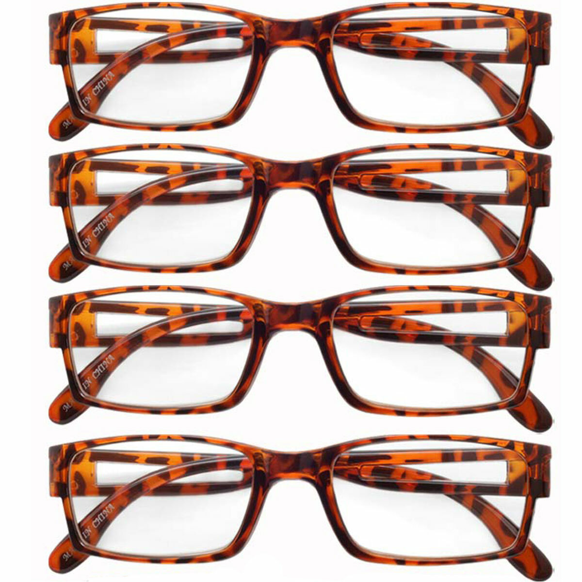 READING GLASSES MENS WOMENS 4 PACK SQUAR FRAME DEMI COLOR READERS VALUE DEAL NEW