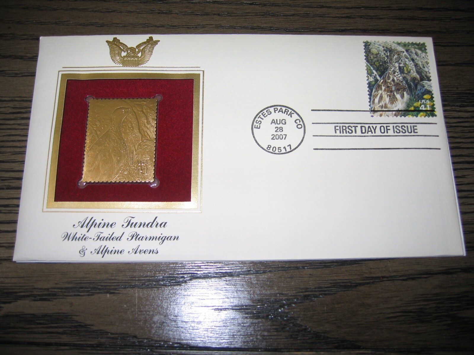 2007 Alpine Tundra White Tailed Ptarmigan and Avens replica Golden Cover Stamp