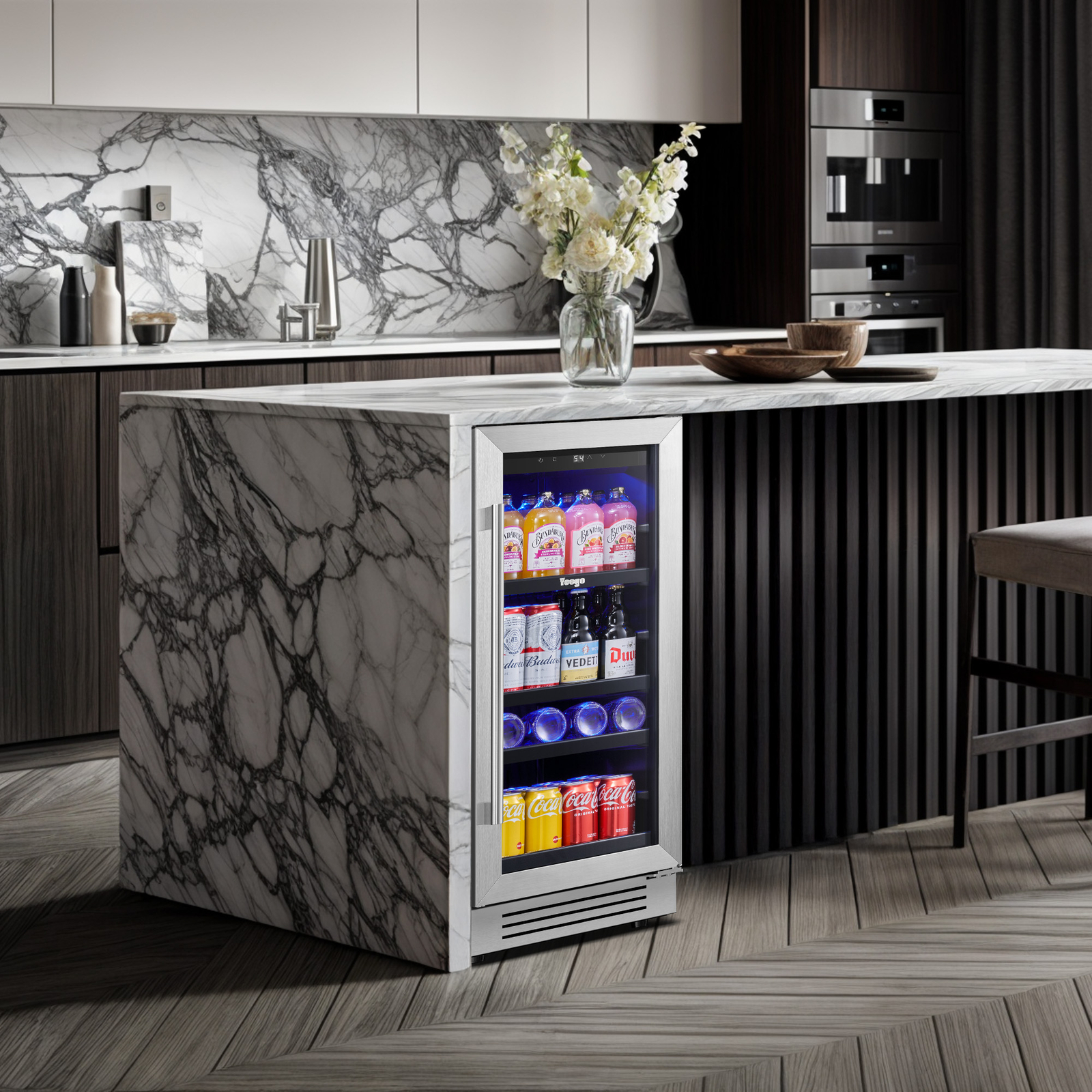 Yeego 15" Beverage Cooler Refrigerator 80 Can Freestanding/Built-in w/Glass Door