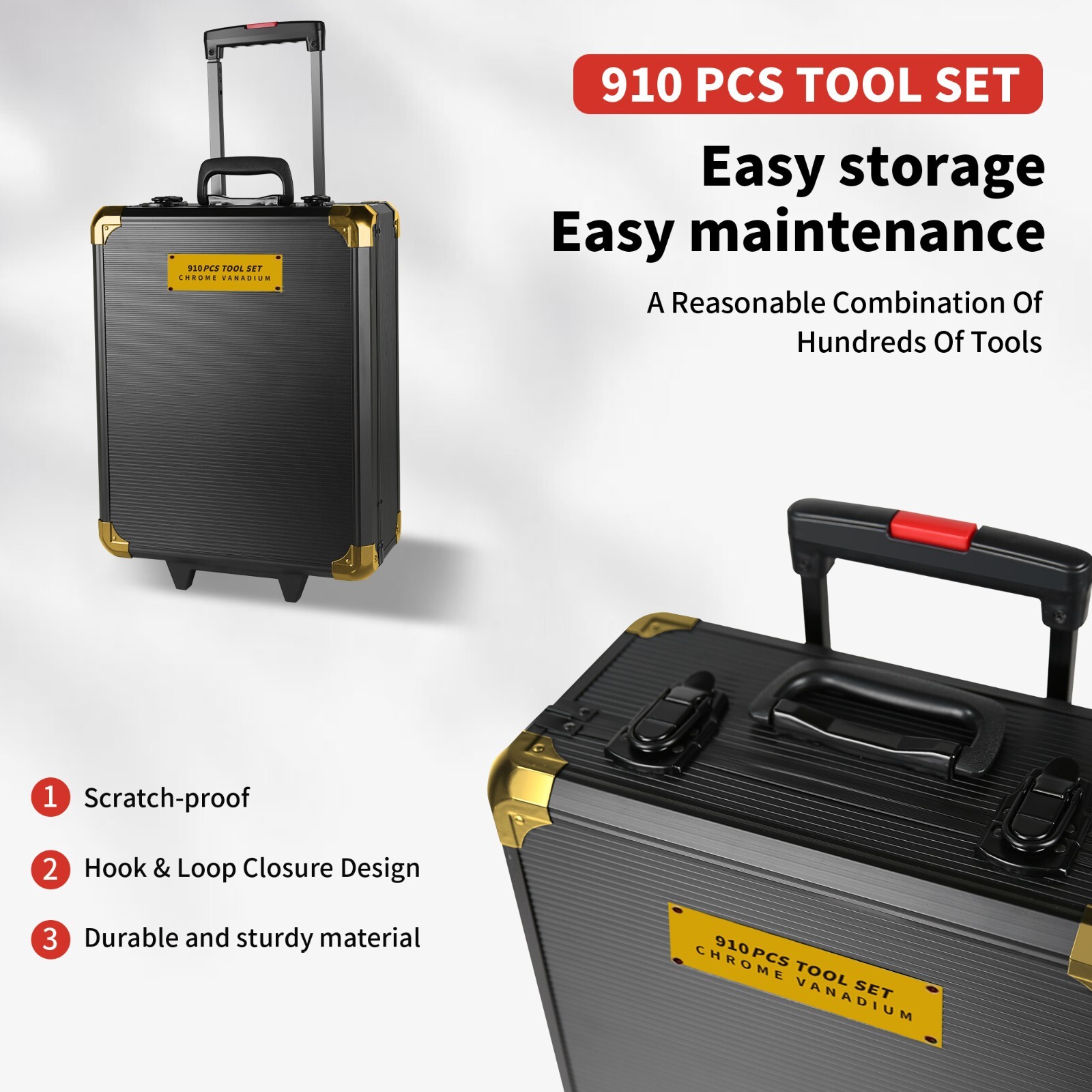 Tool Set Mechanics Tool Kit 910 PCS Wrenches Socket with Trolley Case Box Silver