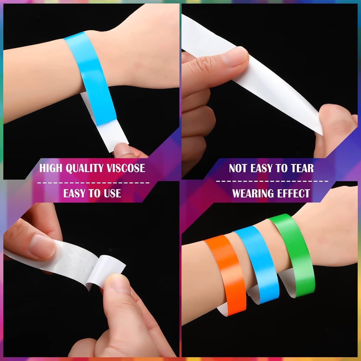 Adhesive Neon Wristbands - 600 Colorful Waterproof Bands for All Occasions