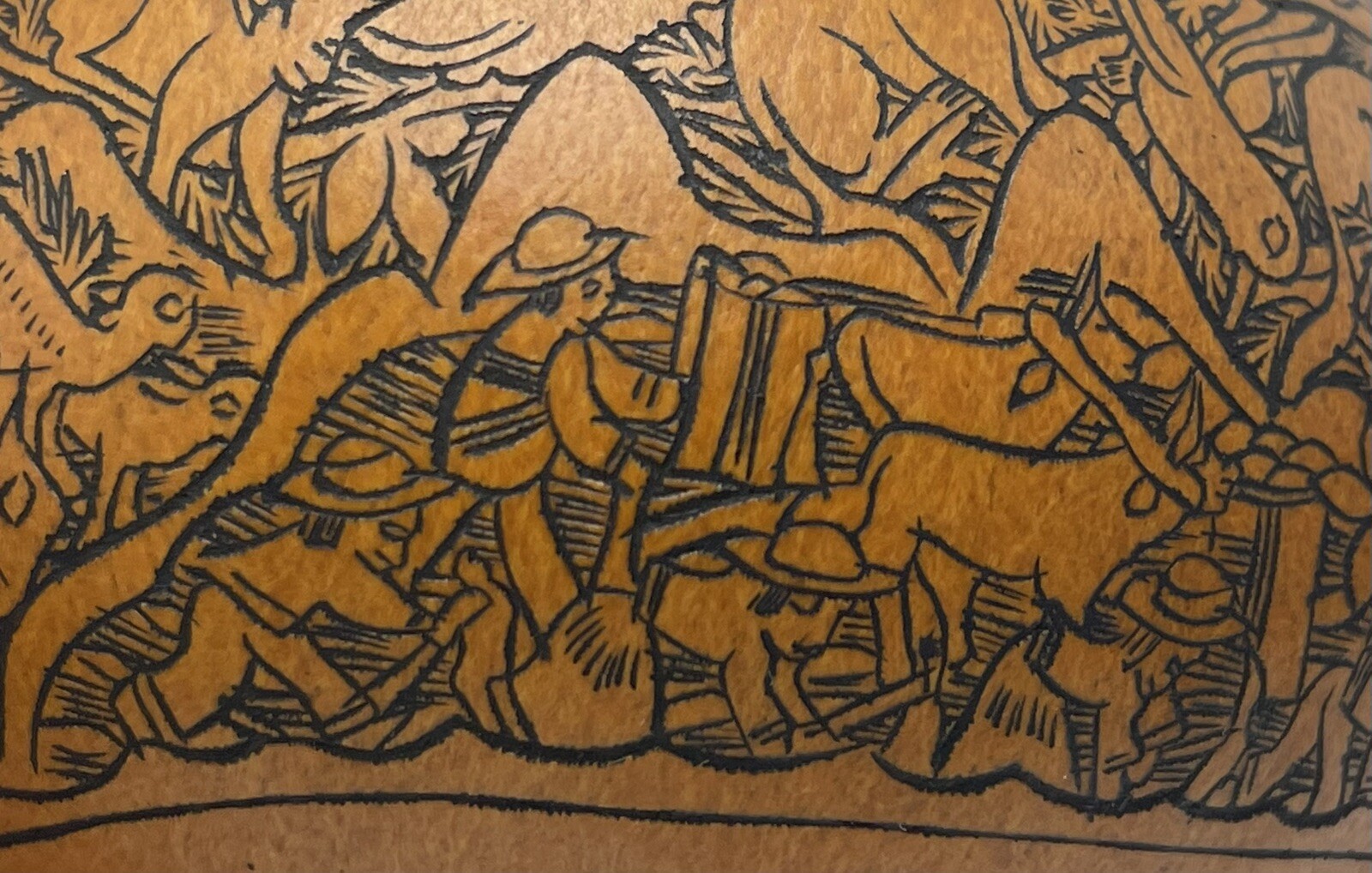 Vintage Peruvian Story Telling Gourd Finely Detailed Hand Carved Rattle