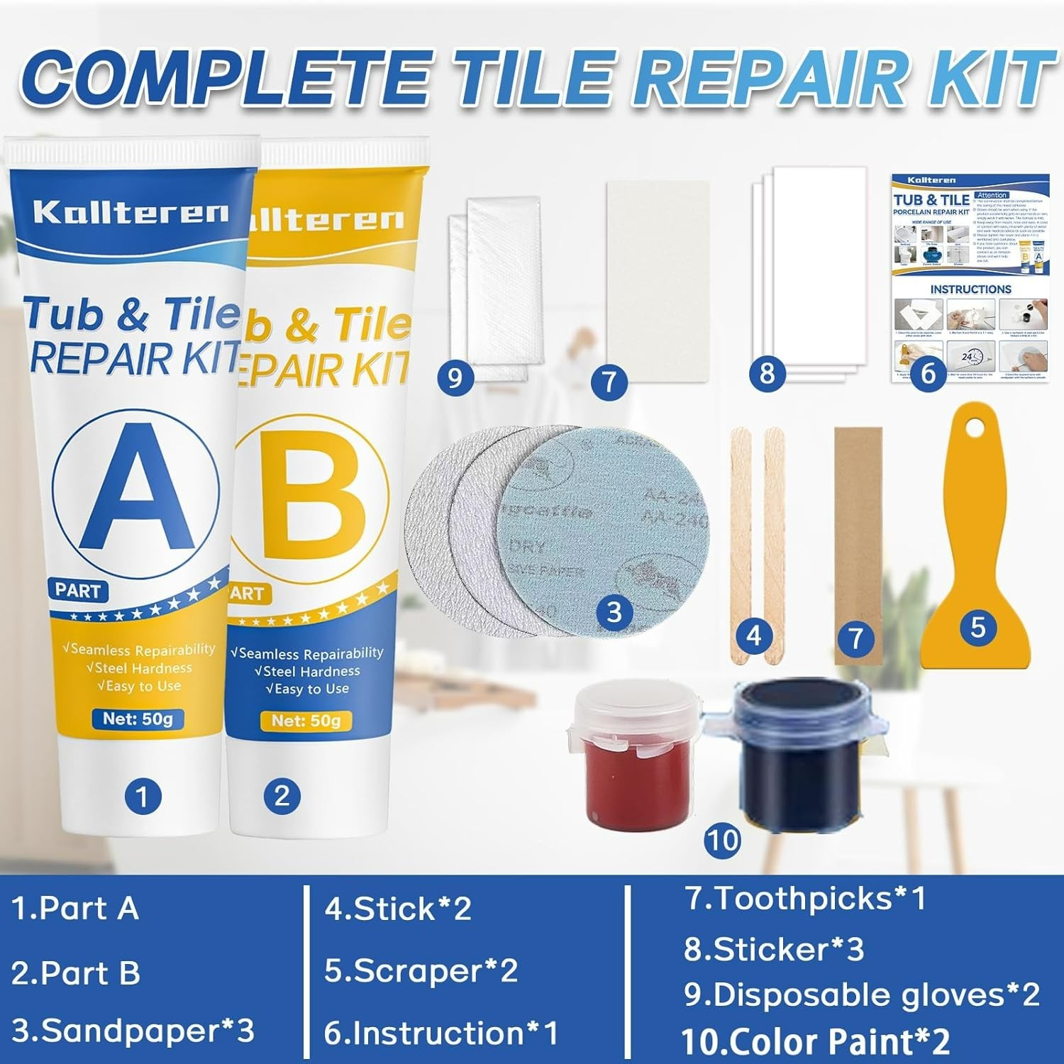 Porcelain Repair Kit, Fiberglass Tub Repair Kit, Tile and Bathtub Repair Kit for