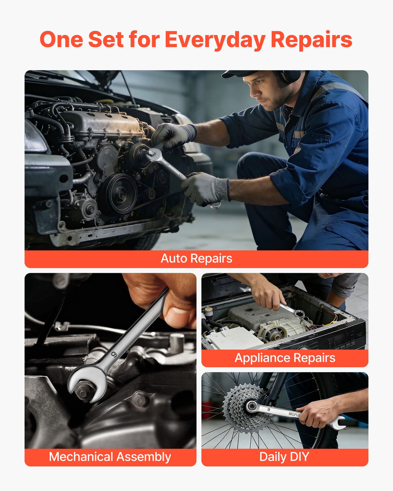 VEVOR Combination Wrench Set Box End Open End Combination Wrenches 44-Piece