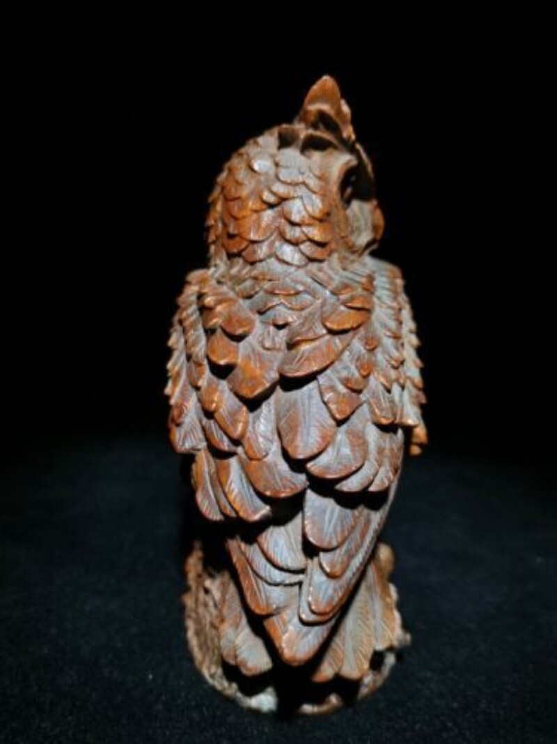 Vintage Wooden Owl Statue Sculpture Figurine Home Decor Boxwood Carved Bird Art