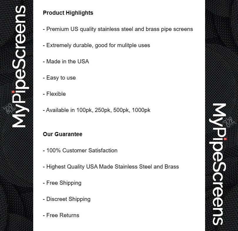 Stainless Steel Pipe Screens 1 inch, 100 count - Free Shipping, USA Made, HD