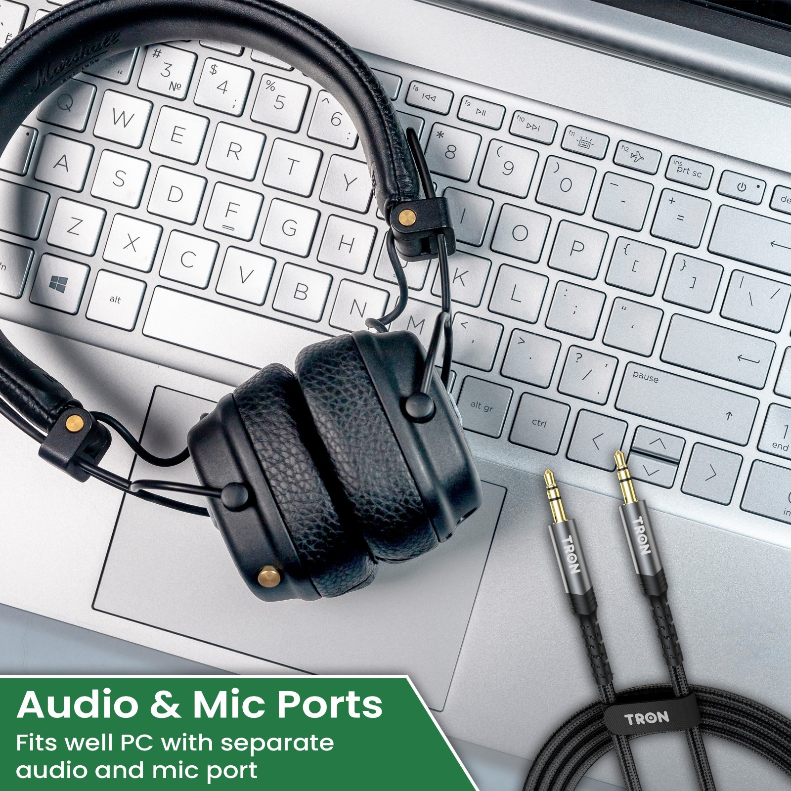 TRON Braided AUX Audio Cable (USB-C, L & Aux) – 5FT, Black