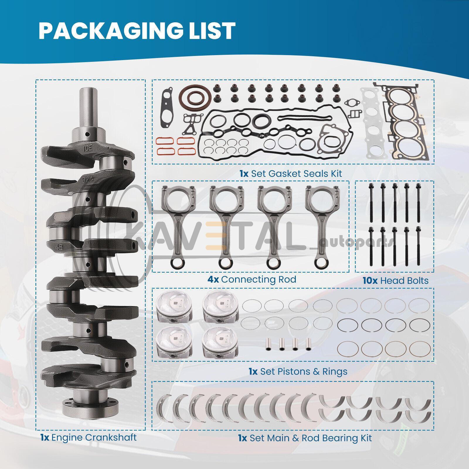 G4KJ 2.4L Engine Rebuild Piston Gasket Kit w/ Crankshaft & Rods For HYUNDAI KIA