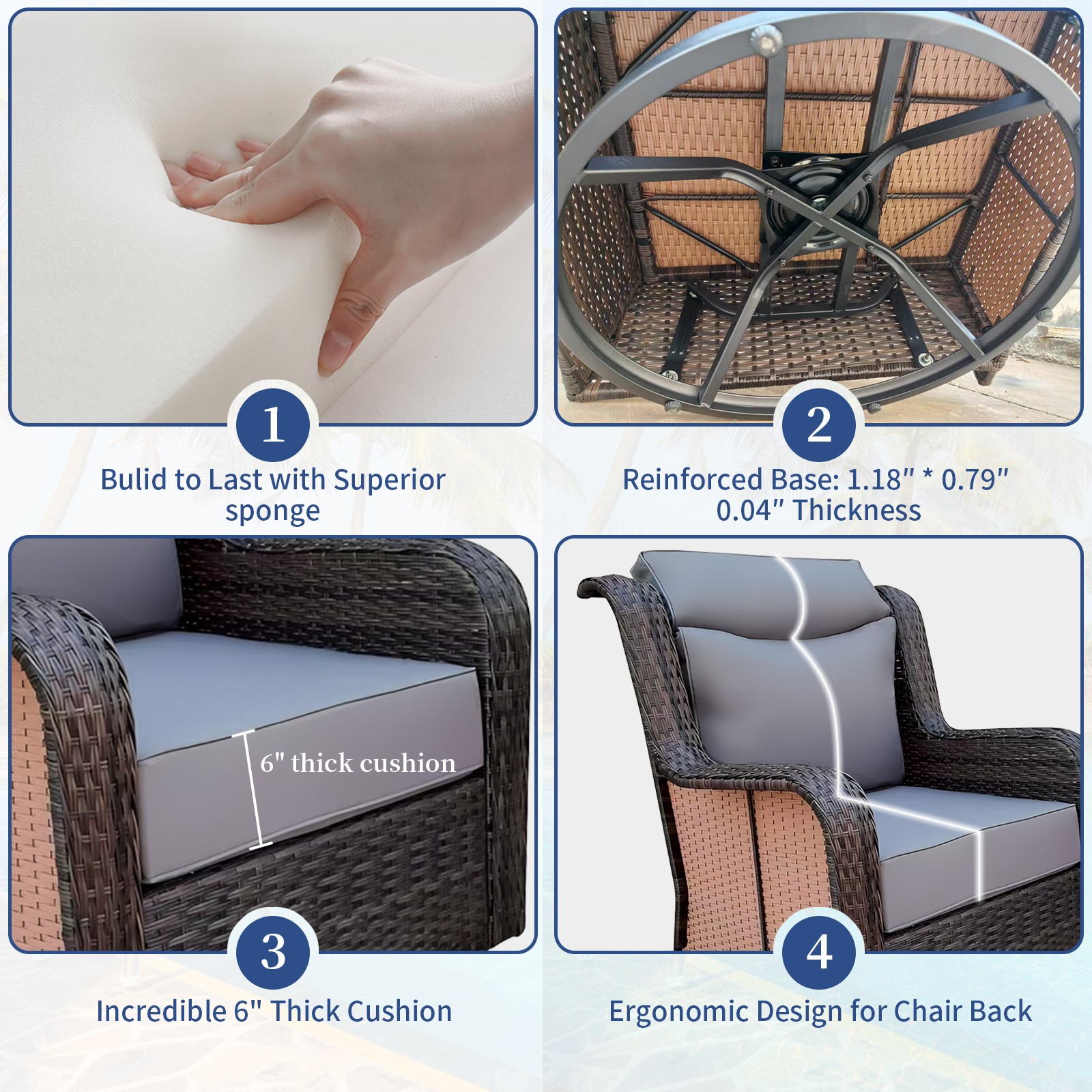 3PCS Wicker Patio 360° Swivel Rocker, Outdoor Swivel Rocking Chair Set w/ Table