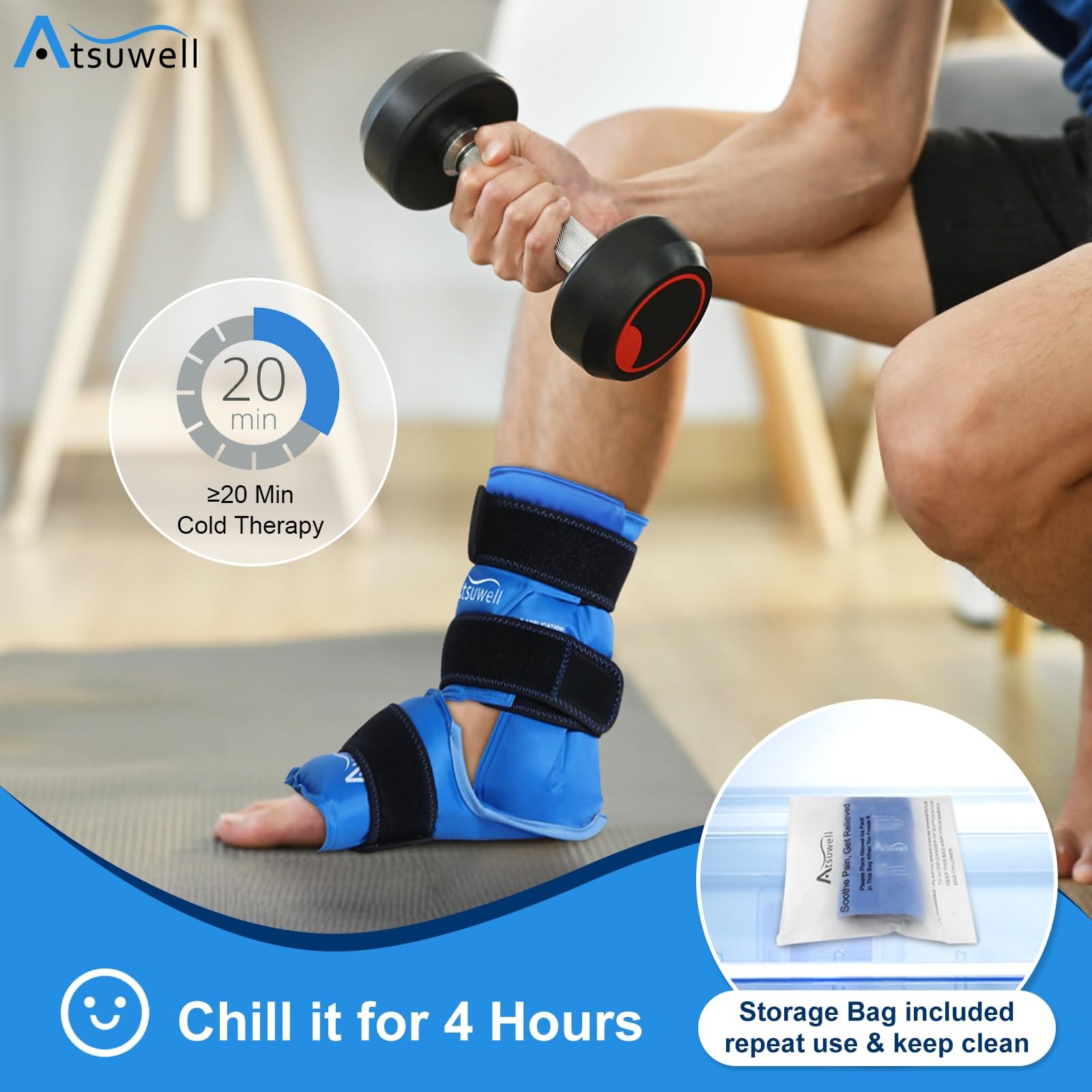 Reusable Ankle Ice Pack Wrap Blue 1 Pcs for Cold Therapy