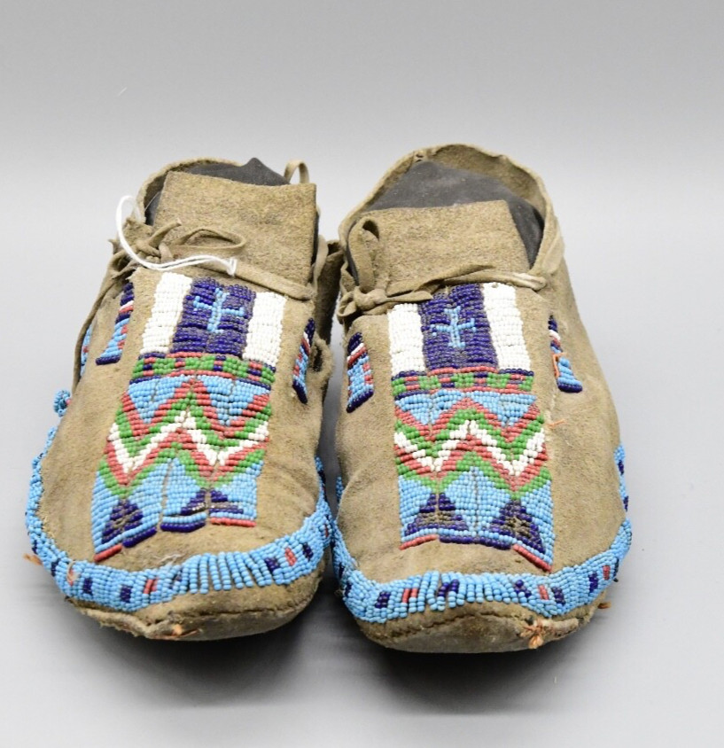 Assiniboine Man's Pair of Hide & Beaded Moccasins 1880-90s
