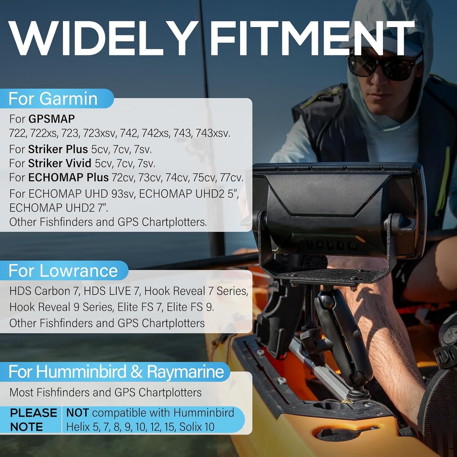 Aluminum Fish Finder Mount 1.5"Ball Medium Arm 360° Rotation for Garmin Lowrance