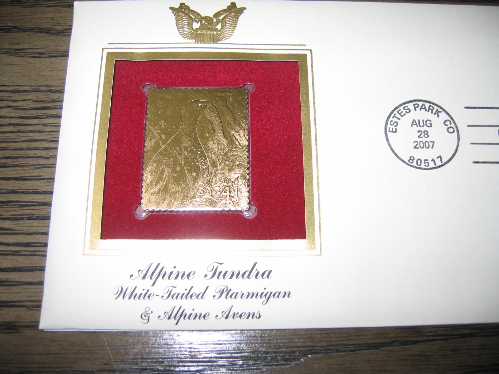 2007 Alpine Tundra White Tailed Ptarmigan and Avens replica Golden Cover Stamp