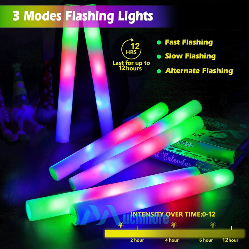 72PCS Light Up Foam Glow Sticks LED Wands Batons DJ Party Flashing Bulk 3 Modes